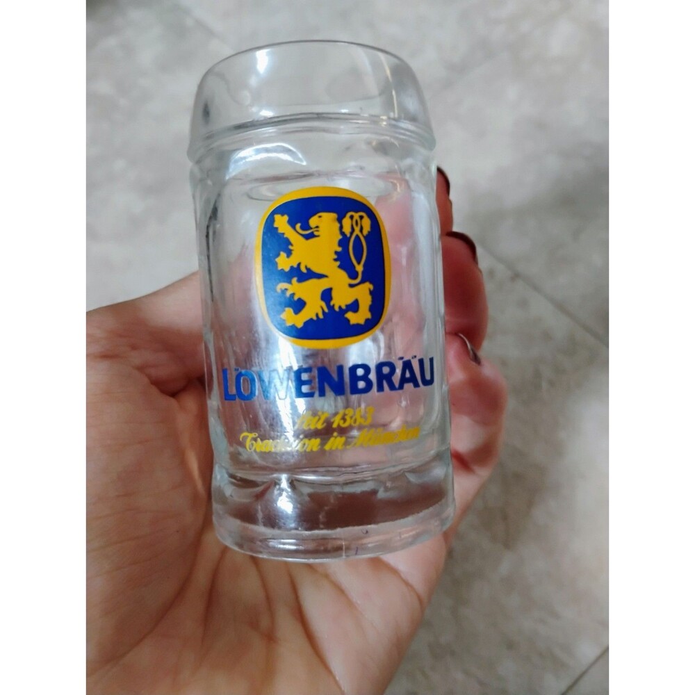 Lowenbrau Munchen Mini Glass Beer Mug Stein Shot Glass, Small Vintage
